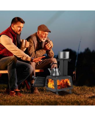 Portable Wood Burning Stove Wood Camping Stove Heater with 2 Cooking Positions