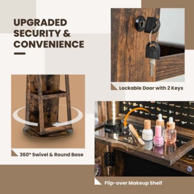 360° Swivel Jewelry Cabinet Organizer 3-Color LED Mirror with Built-in Lights