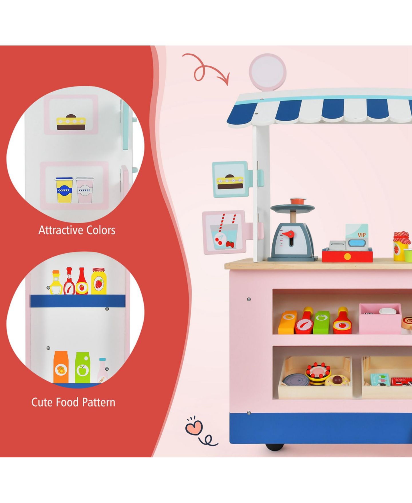 Детские игрушки Costway Food Cart 30-Piece Play Set, Ages 3+ — фото 5