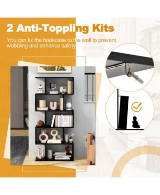 1 PC 5-Tier Bookshelf Geometric S-Shaped Bookcase Room Divider Storage Display Shelf