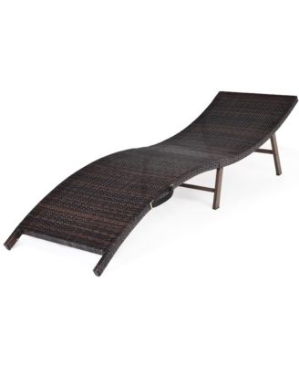 2PCS Patio Rattan Folding Lounge Chair Stackable Double Sided Cushion Outdoor