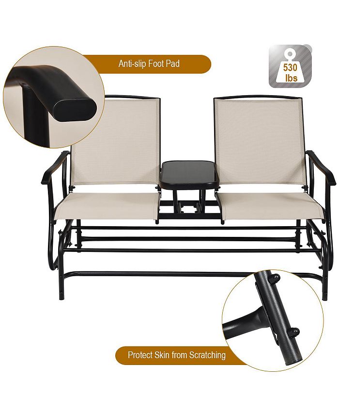 Costway 2 Person Patio Double Glider Loveseat Rocking with Center Table