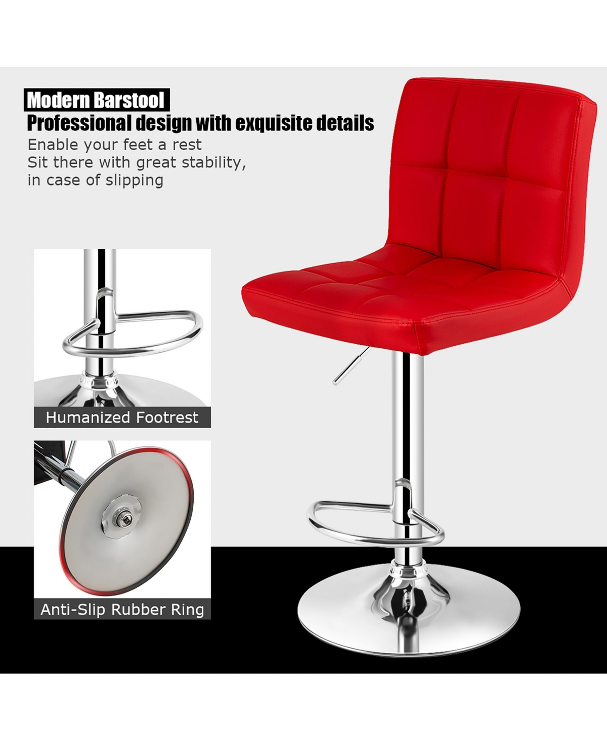 Costway Set of 2 Adjustable Bar Stools Pu Leather Swivel Kitchen Counter Pub Chair