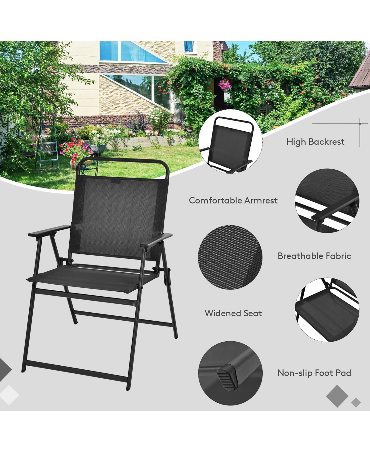 6PCS Patio Furniture Dining Set Folding Chairs Glass Table W/Umbrella Deck