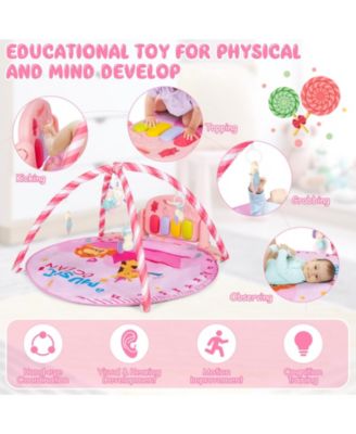 Baby Gym Baby Play Mat Piano Gym w/ 5 Hanging Sensory Toys