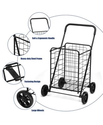 Folding Shopping Cart Utility Trolley Portable For Grocery Laundry Travel