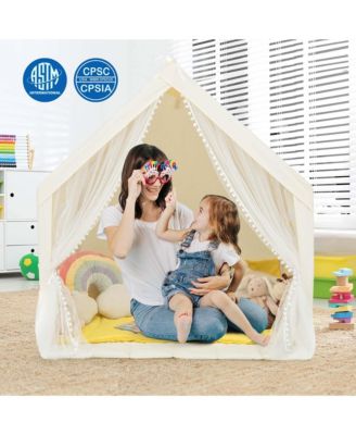 Large Play Tent Kids & Toddlers Playhouse with Washable Cotton Mat, Star Lights
