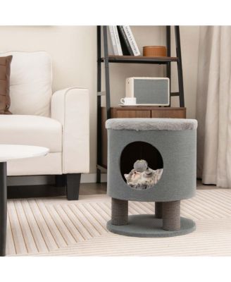 3-IN-1 Cat Condo Stool Kitty Bed with Scratching Posts & Plush Ball Toy