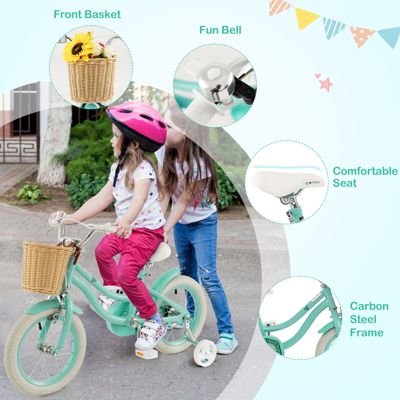 14" Kid's Bike with Training Wheels Adjustable Handlebar Seat Handbrake