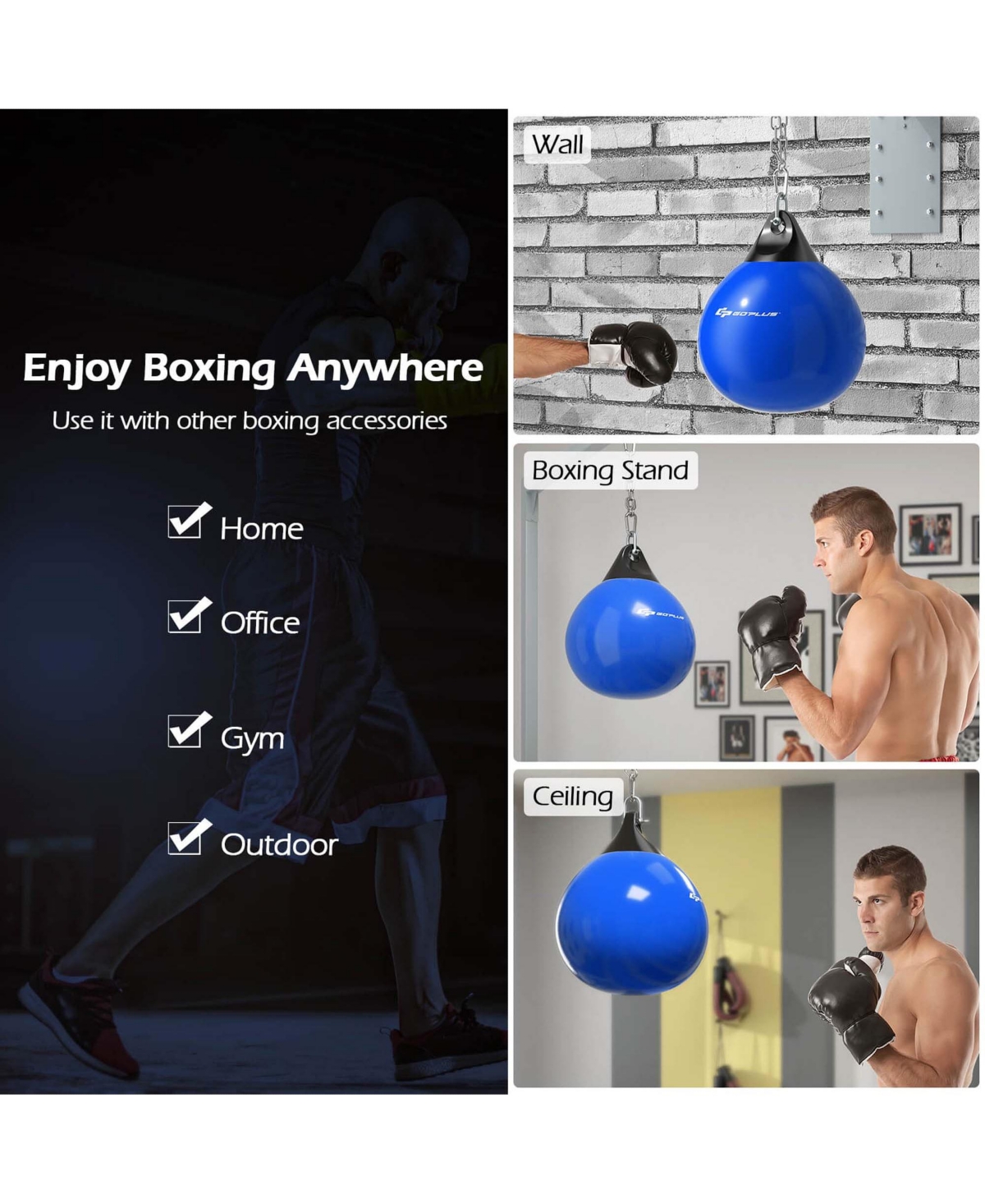 Costway Water Punching Bag 21" 180 Pound Heavy with Adjustable Metal Chain
