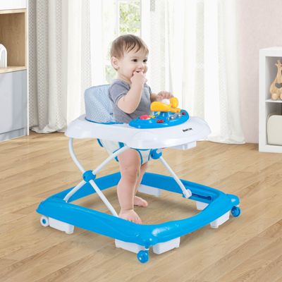Foldable Baby Walker with 3 Adjustable Heights Comfy Padded Seat Music Tray