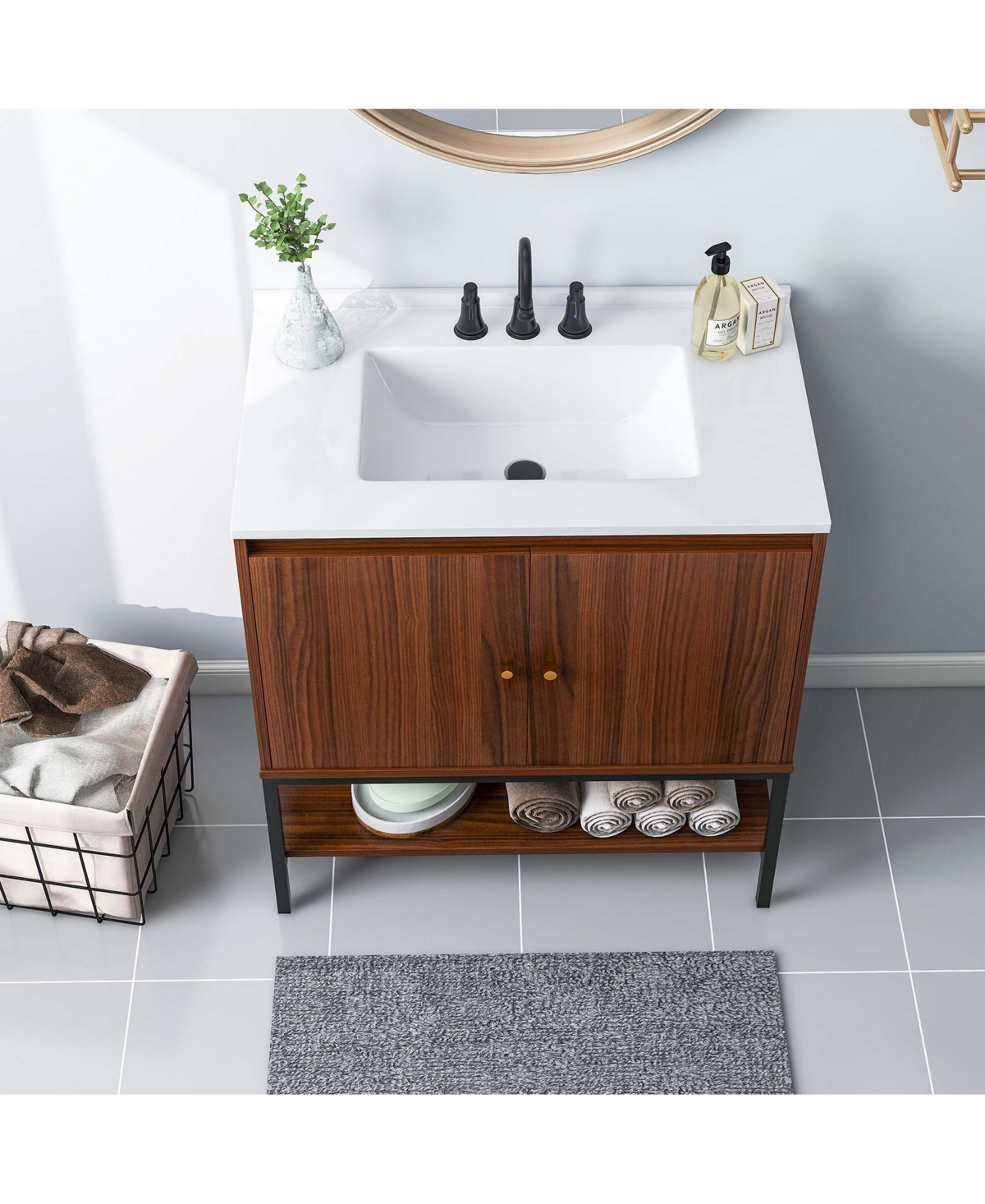 Costway Bathroom Vanity Sink Combo Wooden Bathroom Storage Cabinet with Doors