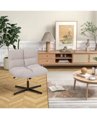 Cross Legged Office Chair Armless Office Desk Chair with Imitation Lamb Fleece
