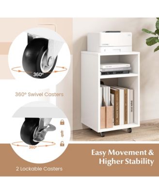 Mobile File Cabinet Wooden Printer Stand Vertical Storage Organizer Home Office