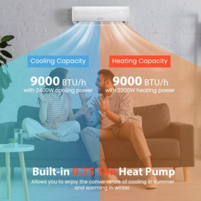 9000 BTU Split Air Conditioner & Heater Wall Mount AC Unit with Remote Control