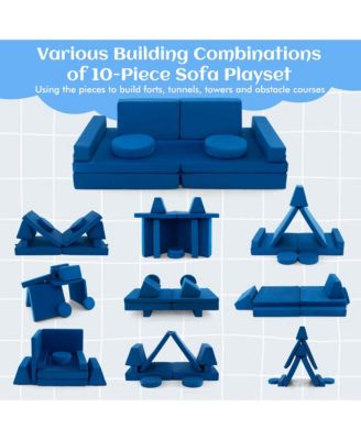 Kids Play Sofa Set Modular Convertible Foam Folding Couch Toddler Playset