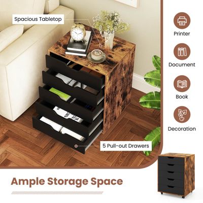 5 Drawer Chest Storage Dresser Floor Cabinet Organizer with Wheels