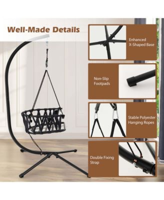 Hanging Swing Hammock Chair with Stand Metal Frame Woven Backrest Seat Cushions