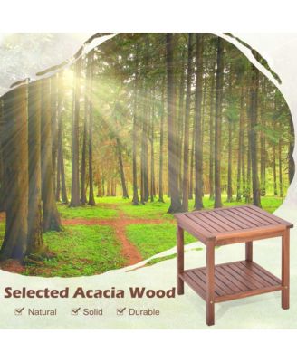 Patio Acacia Wood Side Table 2-Tier Square End Table Porch Poolside