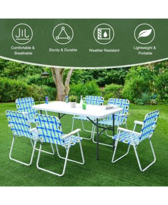 Set of 6 Patio Folding Web Chair Set Portable Beach Camping Chair Red