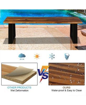 Solid Acacia Wood Patio Bench Dining Bench Outdoor W/Rustic Metal Legs