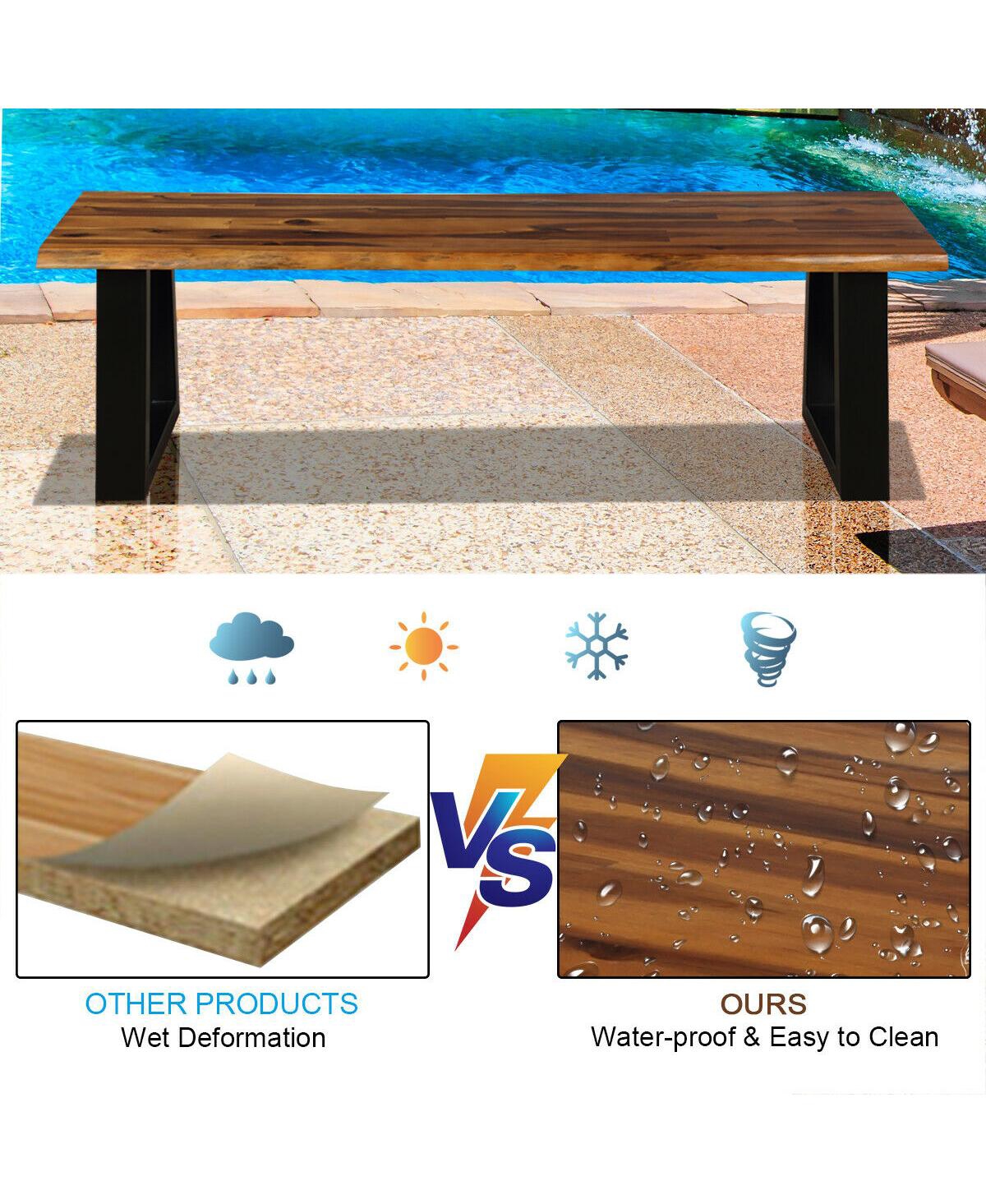 Gymax Solid Acacia Wood Patio Bench Dining Bench Outdoor W/Rustic Metal Legs