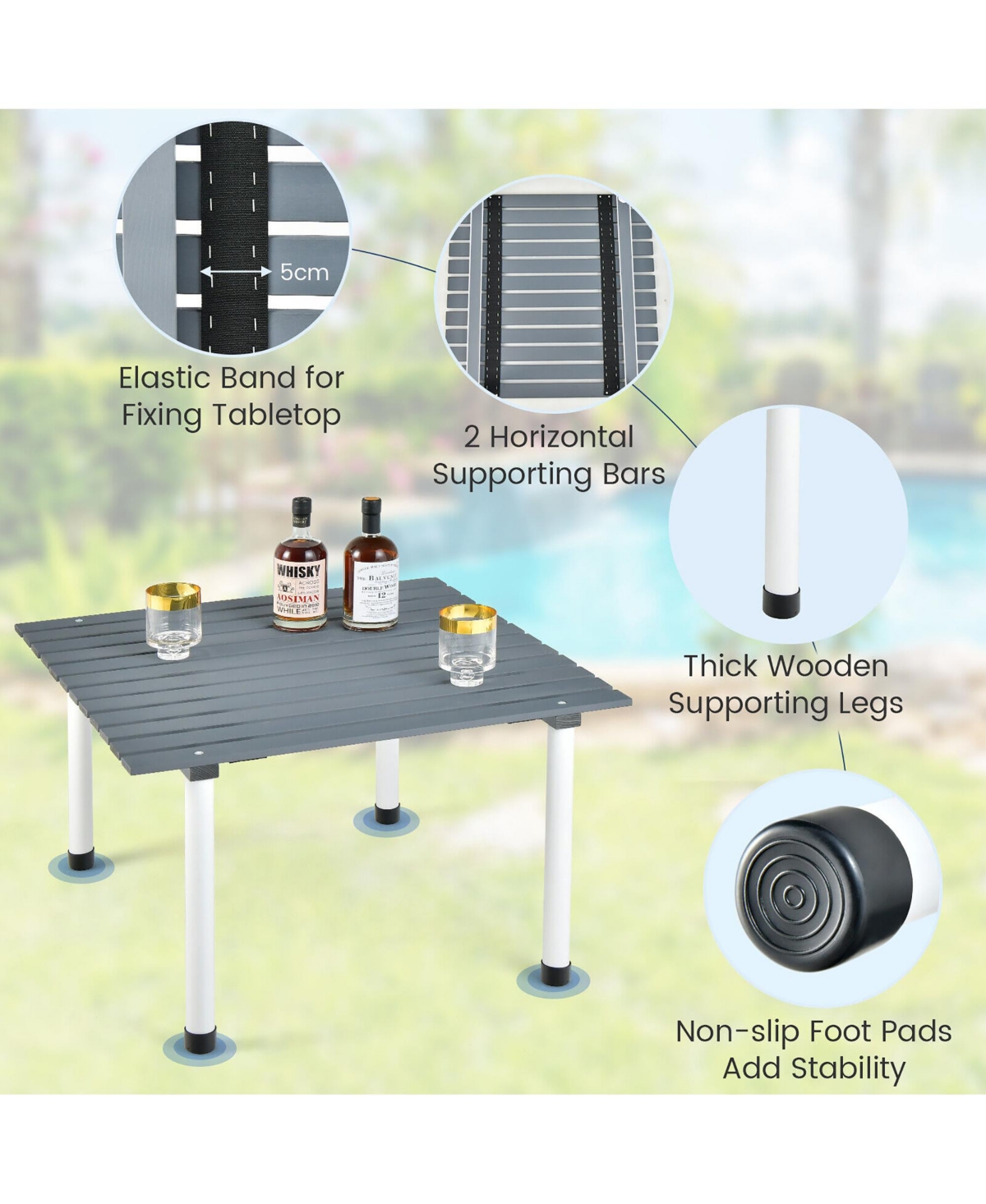 Gymax Folding Outdoor Camping Table w/ Carry Bag for Beach Picnic Bbq Camping Fishing - Dark beige+white
