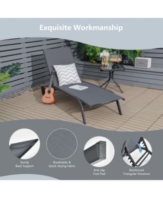 Patio Lounge Chair Chaise Adjustable Back Recliner Garden W/Wheel