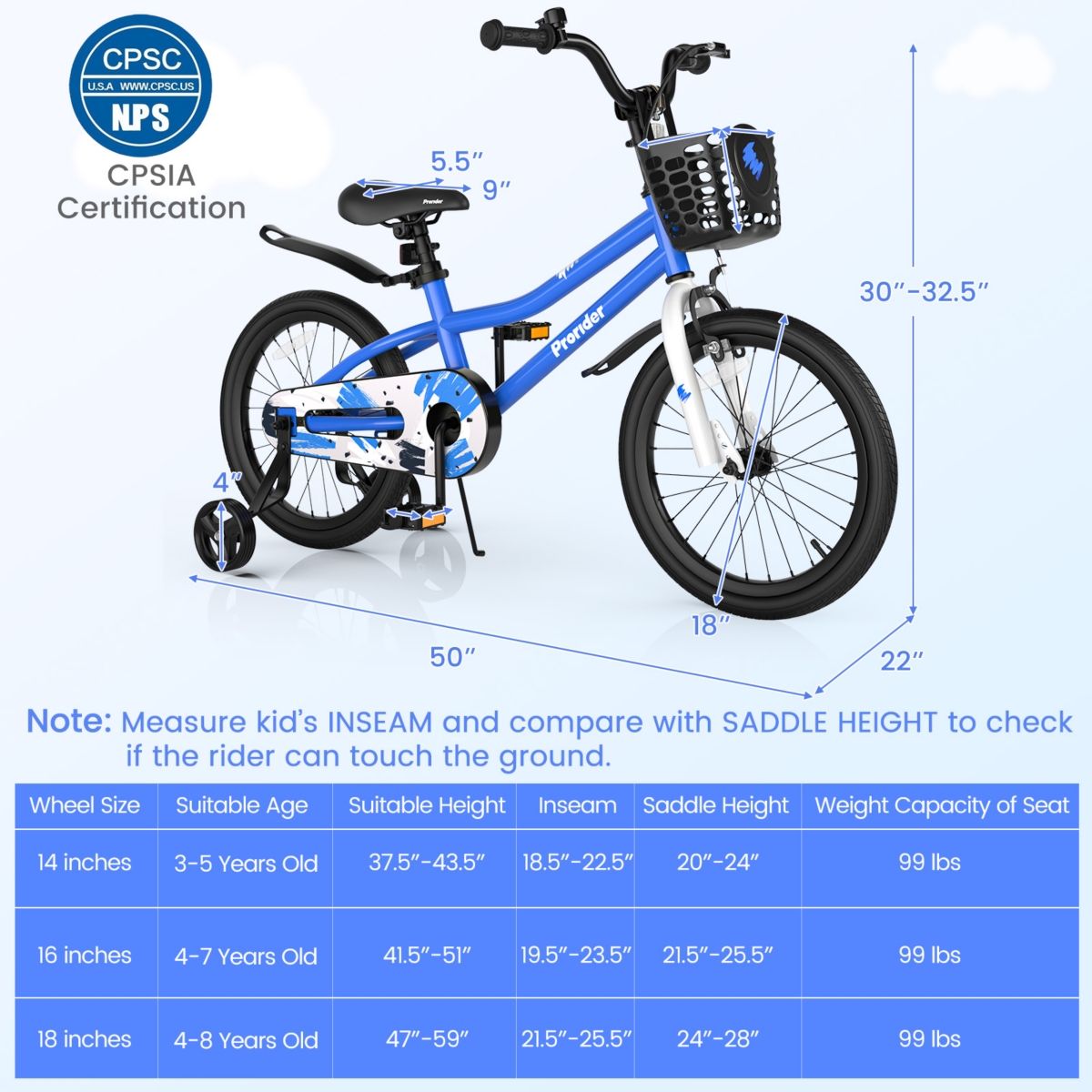 Costway 18'' Kid's Bike with Removable Training Wheels & Basket for 4-8 Years Old