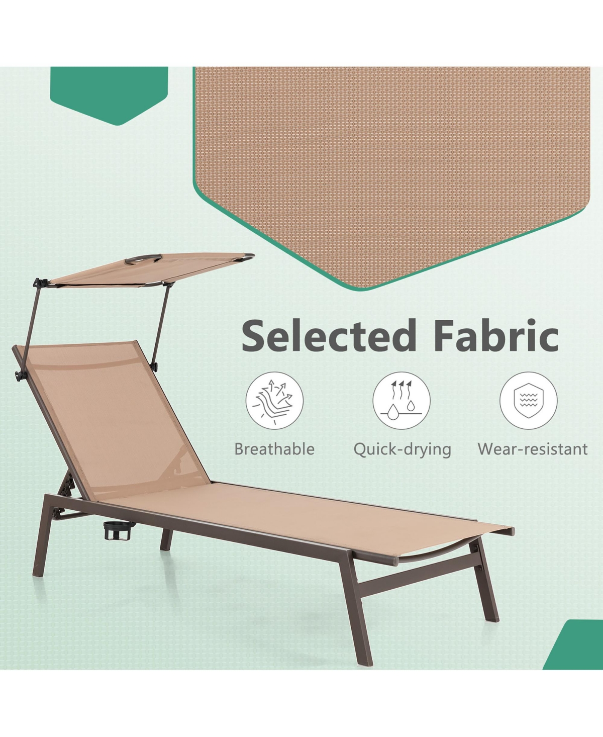 Costway Outdoor Chaise Lounge Chair with Sunshade 6-Level Adjustable Recliner Backyard