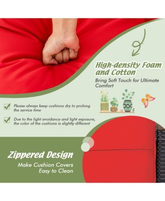 Set of 2 Patio Rattan Ottoman Footrest Cushions Wooden Handle