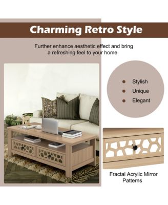 Coffee Table with2 Drawers & Open Shelf Modern Rectangular Wood