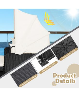 Patio Rattan Daybed Lounge Retractable Top Canopy Side Tables Cushions