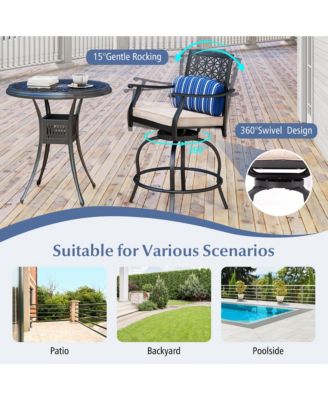 Set of 2 Patio Swivel Bar Stool Chairs Cushioned Pillow
