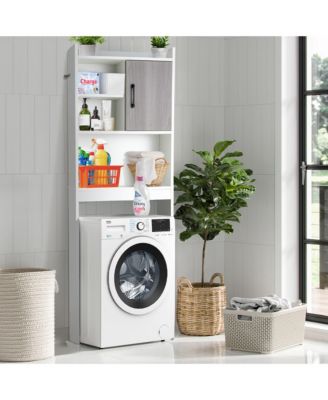 Over The Toilet Storage Cabinet Bathroom Space Saver w/ Open Shelves & Door