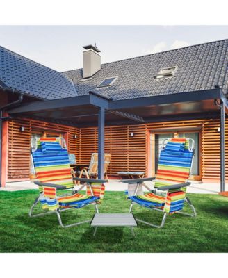 3PCS Folding Beach Chair and Table Set Outdoor Adjustable Reclining Chair