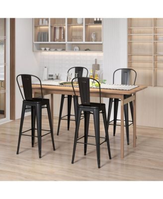 Set of 4 High Back Metal Stool 30'' Seat Bar Height