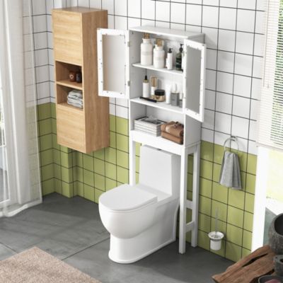 Wooden Over The Toilet Storage Cabinet Spacesaver Organizer Bathroom Tower Rack