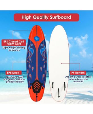 6' Surfboard Foamie Body Surfing Board W/3 Fins and Leash