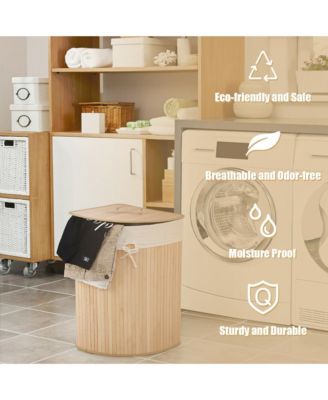 Corner Bamboo Hamper Laundry Basket Washing Cloth Bin Storage Bag Lid