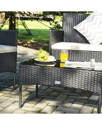 4PCS Patio Rattan Furniture Set Cushioned Sofa Coffee Table