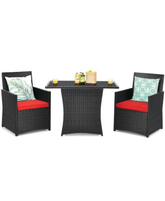 3PCS Patio Rattan Furniture Set Cushion Sofa Armrest Garden Deck