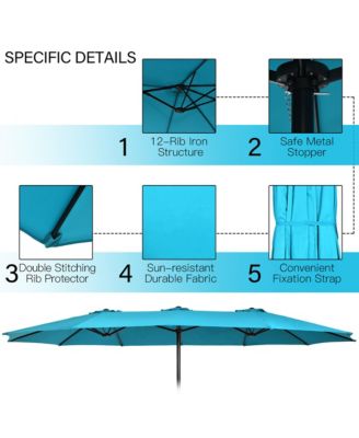 15FT Double-Sided Twin Patio Umbrella Outdoor Market W/ Crank & Base