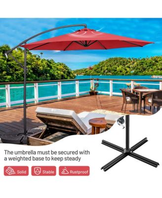 10 FT Patio Offset Umbrella w/8 Ribs Cross Base Tilt