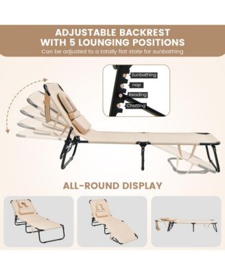 Folding Chaise Lounge Chair Adjustable Outdoor Patio Beach Camping Recliner