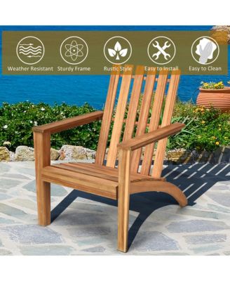 Patio Adirondack Chair Acacia Wood Lounge Armrest Garden Deck