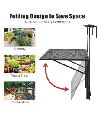 Folding Hanging Table Adjustable Balcony Railing Table Patio Deck