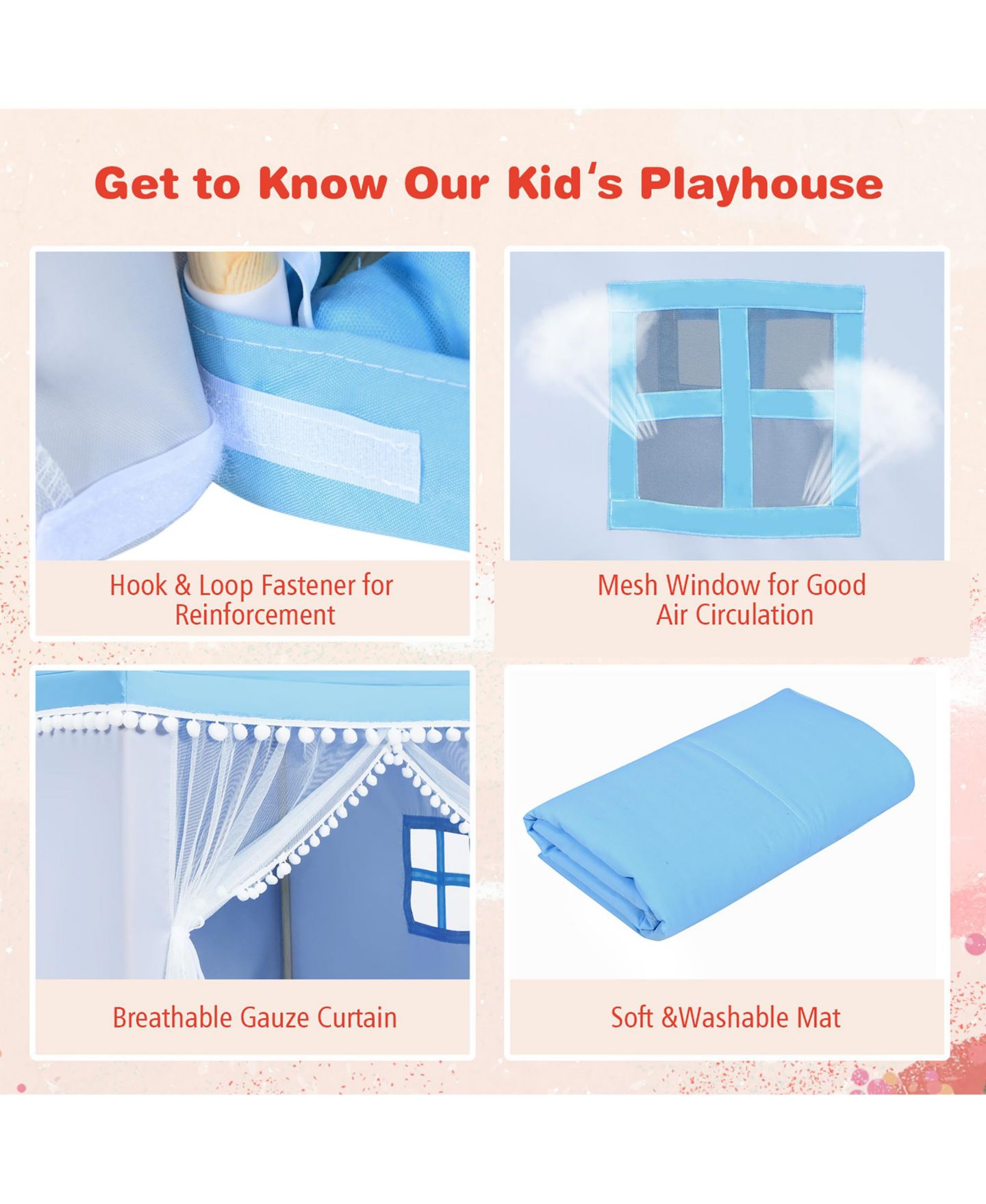 Детская игрушка Costway Large Playhouse With Mat, Ages 2+, цвет: Синий — фото 4