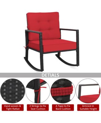 Patio Rattan Rocker Chair Outdoor Glider Wicker Rocking Chair Cushion Lawn