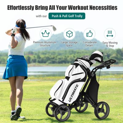 Folding 4 Wheels Golf Push Cart W/Bag Scoreboard Adjustable Handle